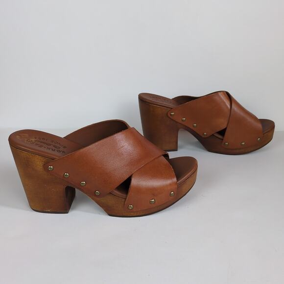 KORK-EASE Brown Leather Cross Strap Heeled Clog Mule Sandal Block Heel Womens 10 - Picture 3 of 8